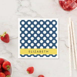 Navy Blue Polka Dots, Polka Dot Pattern, Your Name Napkin