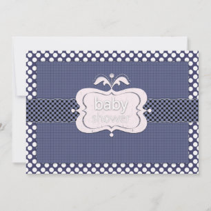 Navy Blue Polkadot Baby Shower Invitations