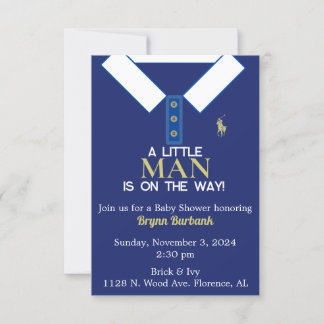 Navy Blue Polo Shirt Logo Baby Shower Invitation 