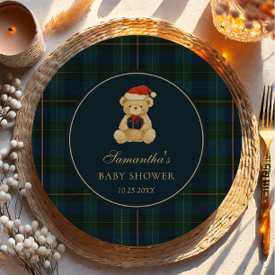 Navy Blue Polo Teddy Bear Christmas Baby Shower Paper Plate