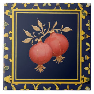 Navy Blue Pomegranates Mediterranean Pomegranate Tile