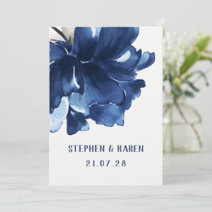 Navy Blue Poppy Elegant Wedding Invitation