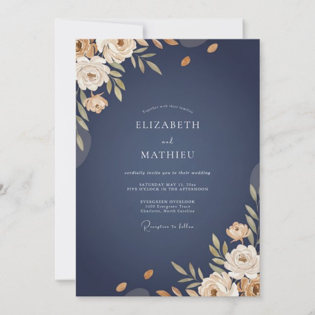 Navy Blue Posh Winter Wedding Invitation (Front)