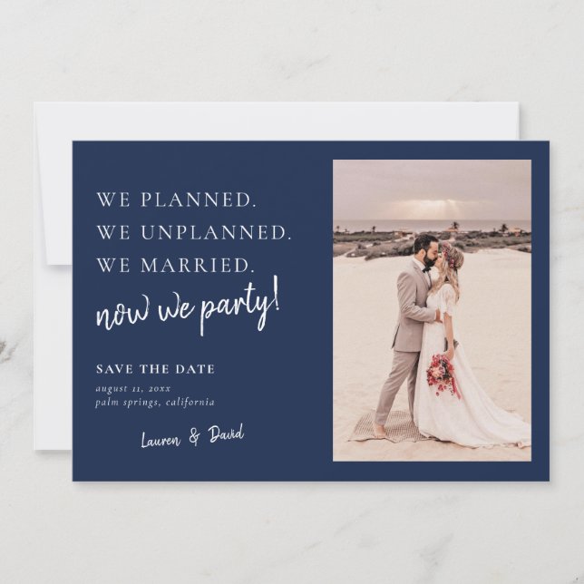 Navy Blue Post Wedding Update Save the Date (Front)