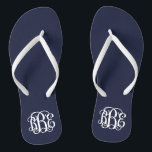 Navy Blue Preppy Script Monogram Flip Flops<br><div class="desc">PLEASE CONTACT ME BEFORE ORDERING WITH YOUR MONOGRAM INITIALS IN THIS ORDER: FIRST, LAST, MIDDLE. I will customise your monogram and email you the link to order. Please wait to purchase until after I have sent you the link with your customised design. Cute preppy flip flip sandals personalised with a...</div>