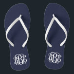 Navy Blue Preppy Script Monogram Flip Flops<br><div class="desc">PLEASE CONTACT ME BEFORE ORDERING WITH YOUR MONOGRAM INITIALS IN THIS ORDER: FIRST, LAST, MIDDLE. I will customise your monogram and email you the link to order. Please wait to purchase until after I have sent you the link with your customised design. Cute preppy flip flip sandals personalised with a...</div>