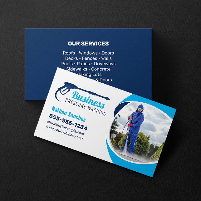 Navy Blue Pressure Washing Power Wash Cleaning Business Card (Creator Uploaded)