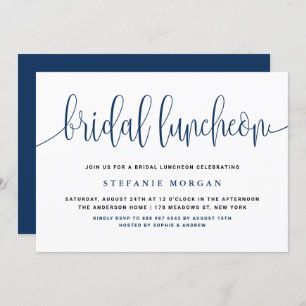 Navy Blue Pretty Calligraphy Bridal Luncheon Invitation