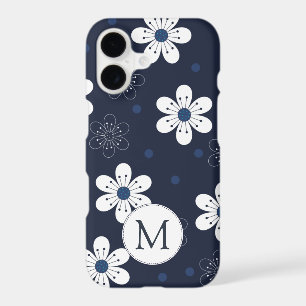 Navy Blue Pretty Floral Monogram