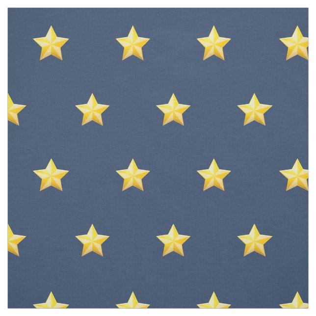 Navy Blue Printed Fabric with Nautical Gold Stars (Swatch)