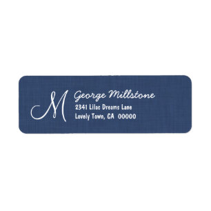 NAVY BLUE Printed Linen Textured Monogram M