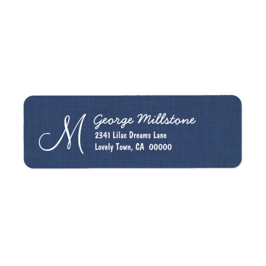 NAVY BLUE Printed Linen Textured Monogram M Return Address Label