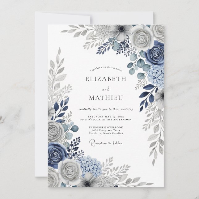 Navy Blue Pristine Winter Wedding Invitation (Front)