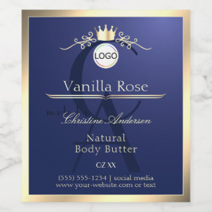 Navy Blue Product Label Gold Frame Logo Monogram