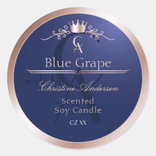 Navy Blue Product Label Rose Gold Frame Monogram