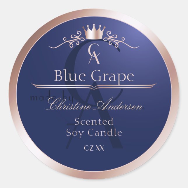 Navy Blue Product Label Rose Gold Frame Monogram (Front)