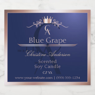 Navy Blue Product Label Rose Gold Frame Monogram