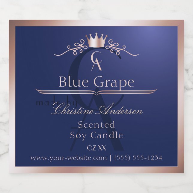 Navy Blue Product Label Rose Gold Frame Monogram (Single Label)
