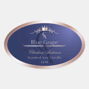 Navy Blue Product Label Rose Gold Frame Monogram