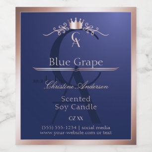 Navy Blue Product Label Rose Gold Frame Monogram