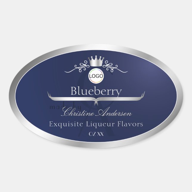 Navy Blue Product Label Silver Frame Logo Monogram (Front)