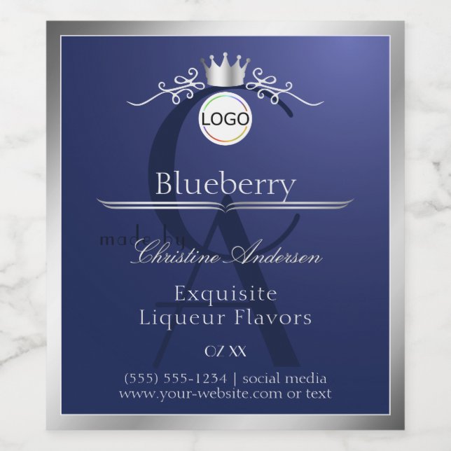 Navy Blue Product Label Silver Frame Logo Monogram (Single Label)