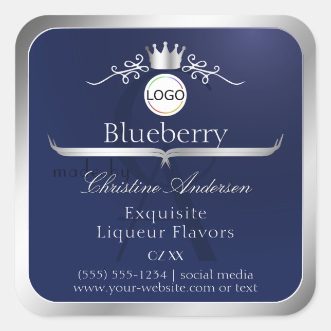 Navy Blue Product Label Silver Frame Logo Monogram (Front)