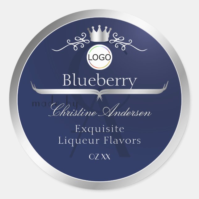 Navy Blue Product Label Silver Frame Logo Monogram (Front)