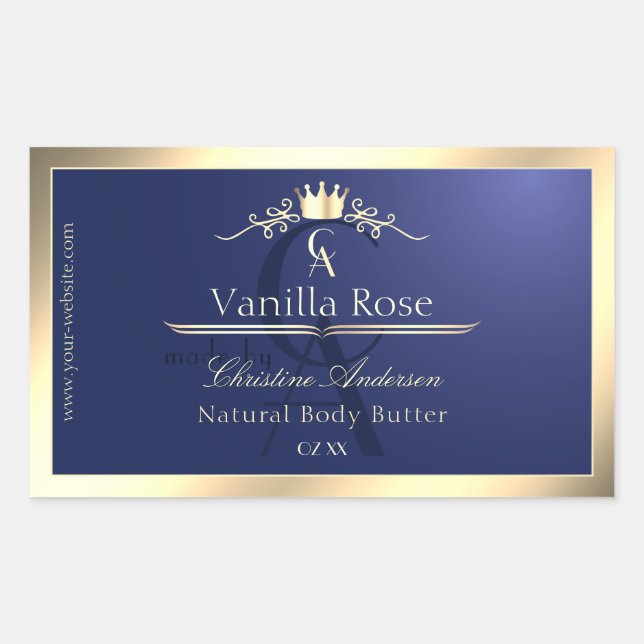 Navy Blue Product Label with Gold Frame Monogram (Front)