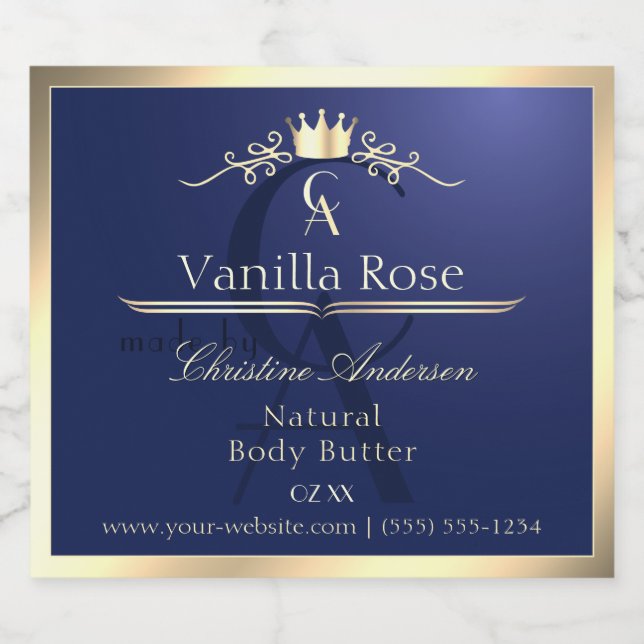 Navy Blue Product Label with Gold Frame Monogram (Single Label)