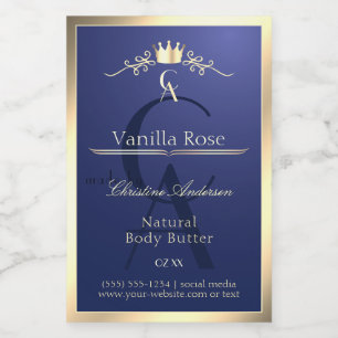 Navy Blue Product Label with Gold Frame Monogram