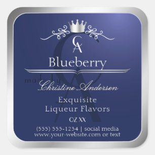 Navy Blue Product Label with Silver Frame Monogram