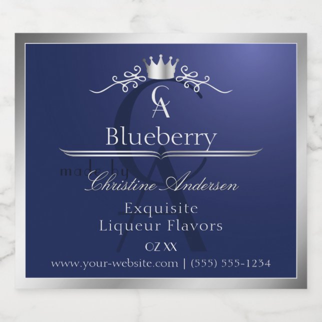 Navy Blue Product Label with Silver Frame Monogram (Single Label)