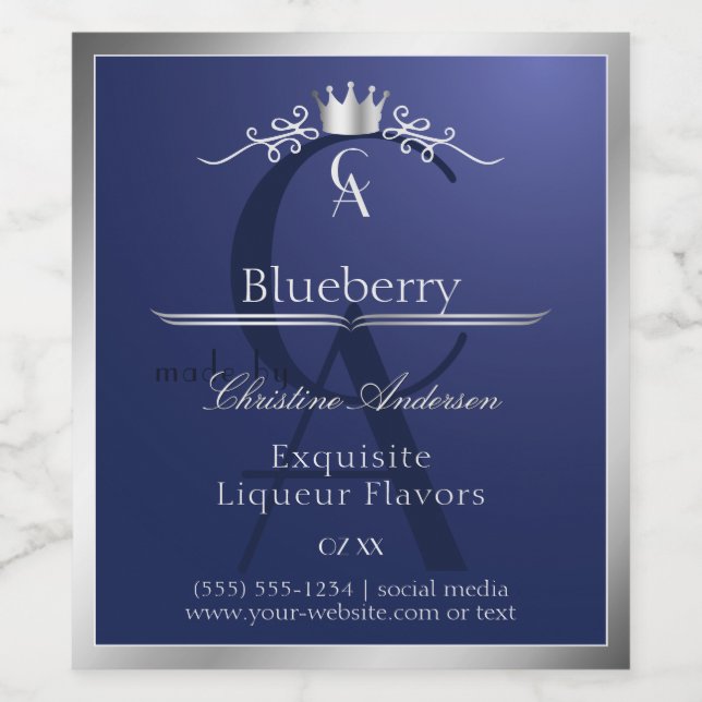 Navy Blue Product Label with Silver Frame Monogram (Single Label)