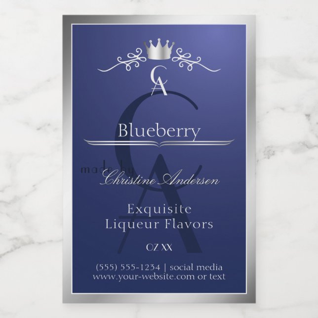 Navy Blue Product Label with Silver Frame Monogram (Single Label)