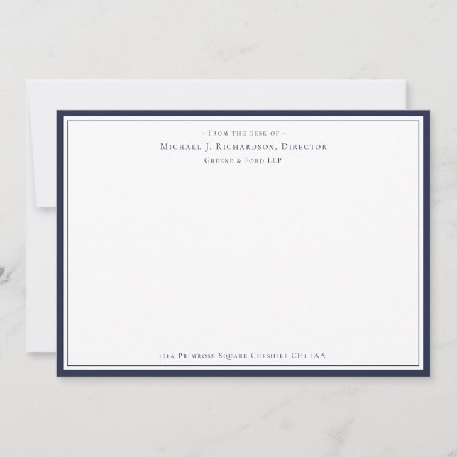 Navy Blue Professional Monogram From The Desk of Card (Front)