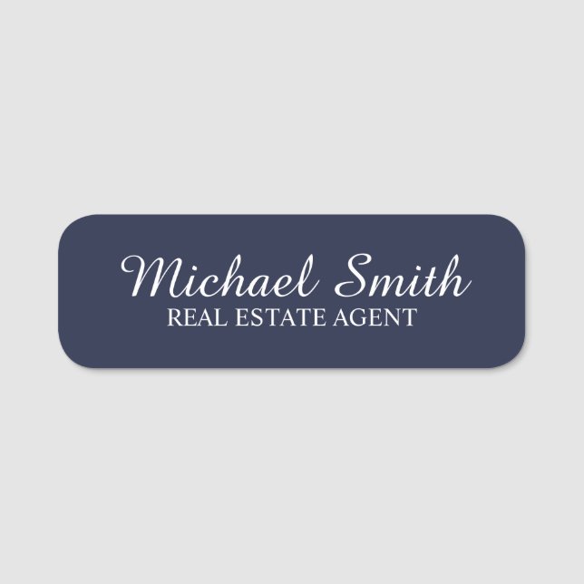 Navy Blue Professional Personalised Name Tag (Front)