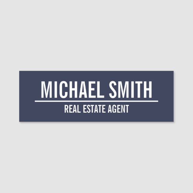 Navy Blue Professional Personalised Name Tag (Front)