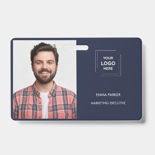 Navy Blue Professional Staff Identity Design ID Badge (Front)