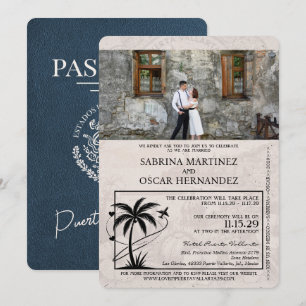 Navy Blue Puerta Vallarta Passport Wedding Invitation