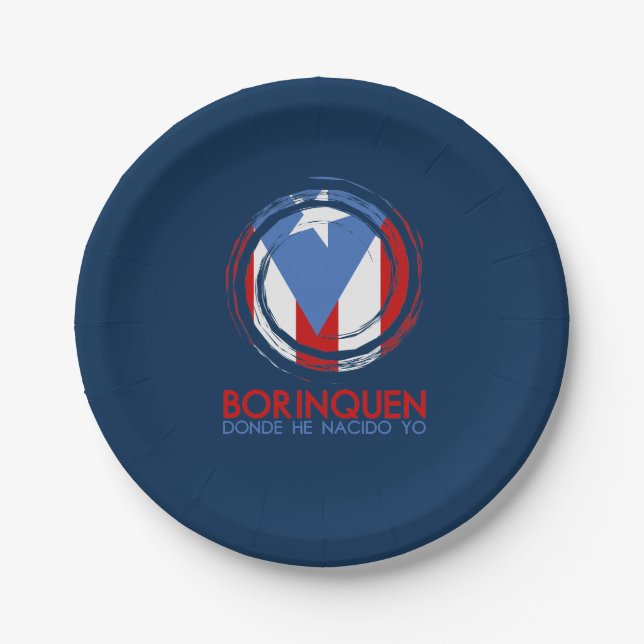 Navy Blue Puerto Rico Borinquen Paper Plate (Front)