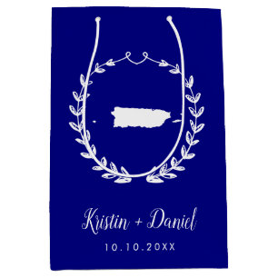 Navy Blue Puerto Rico Map Wedding Welcome Swag Medium Gift Bag