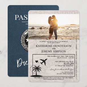 Navy Blue Puerto Rico Passport Wedding Invitation
