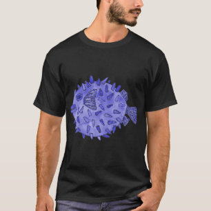 Navy Blue Pufferfish Watercolor Design T-Shirt
