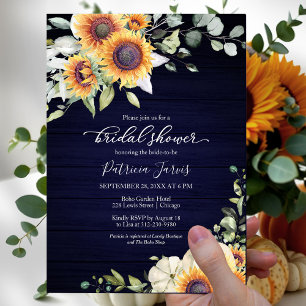 Navy Blue Pumpkin and Greenery Fall Bridal Shower Invitation