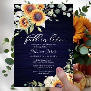 Navy Blue Pumpkin and Greenery Fall Bridal Shower Invitation