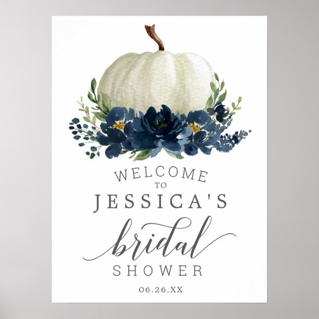 Navy Blue Pumpkin Bridal Shower Welcome Poster (Front)
