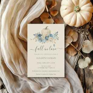 Navy Blue Pumpkin Fall in Love Bridal Shower Invitation