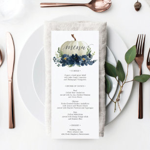 Navy Blue Pumpkin Fall Wedding Menu or Shower Menu
