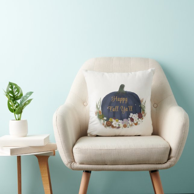 Navy Blue Pumpkin happy fall  Cushion (Chair)